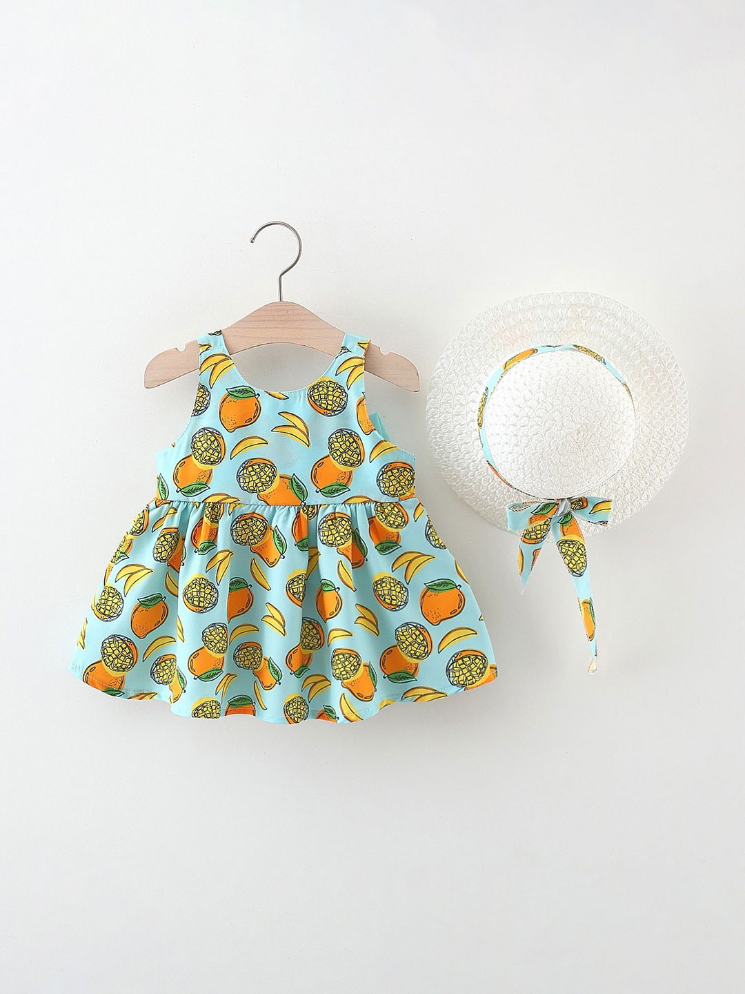 

LULU & SKY Girls Tropical Print Fit & Flare Bow Dress, Yellow