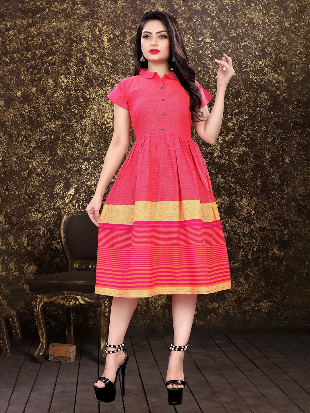 

Milastru Cotton Printed Casual Dress, Red
