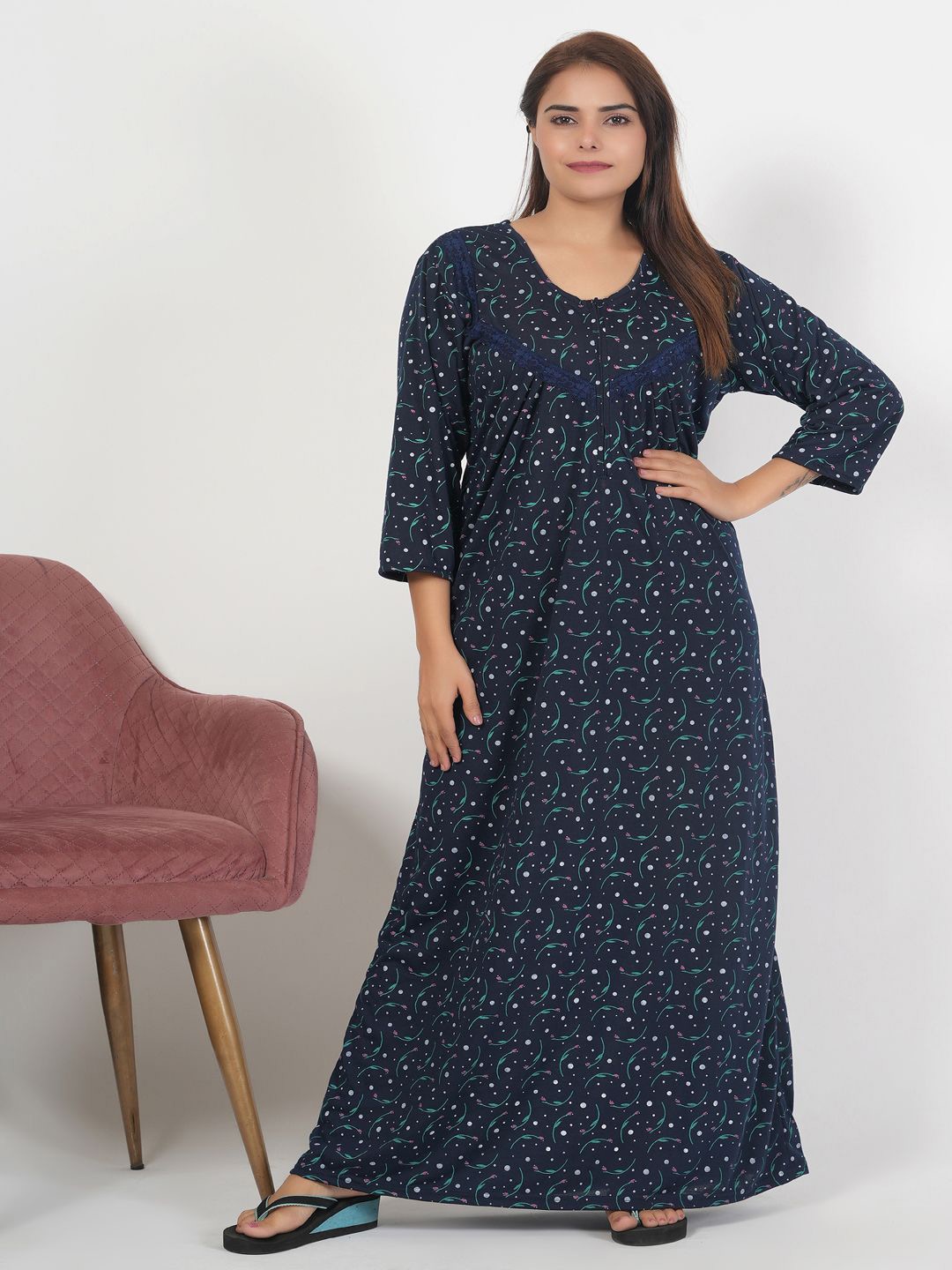 

CHUI MUI Printed Maxi Nightdress, Navy blue