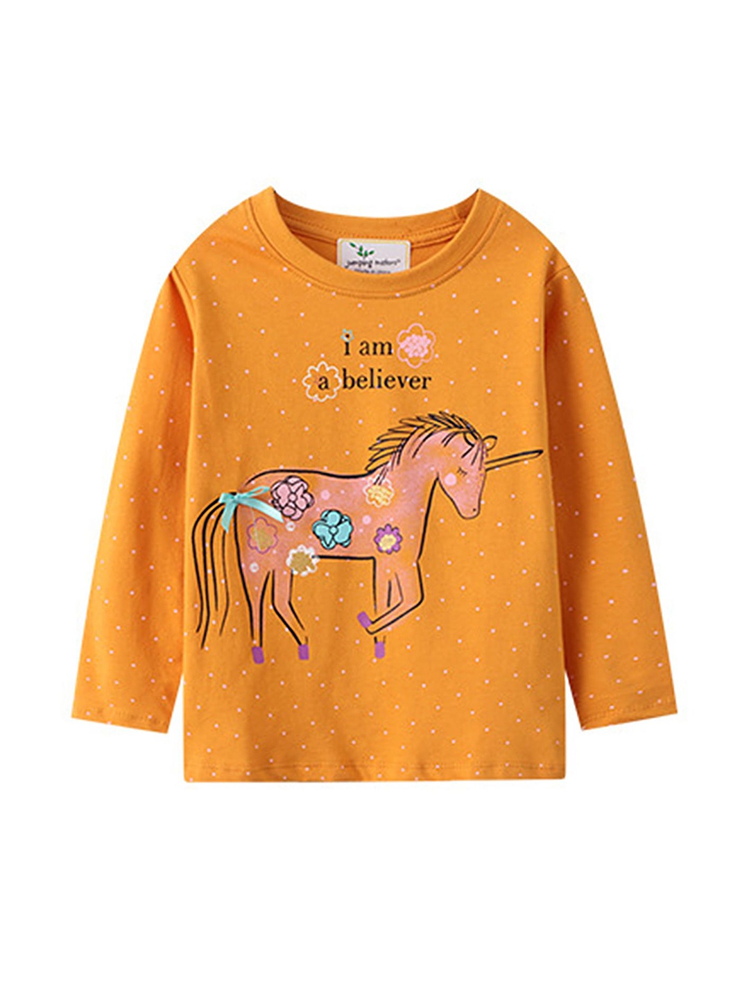 

LULU & SKY Girls Printed Applique T-shirt, Orange