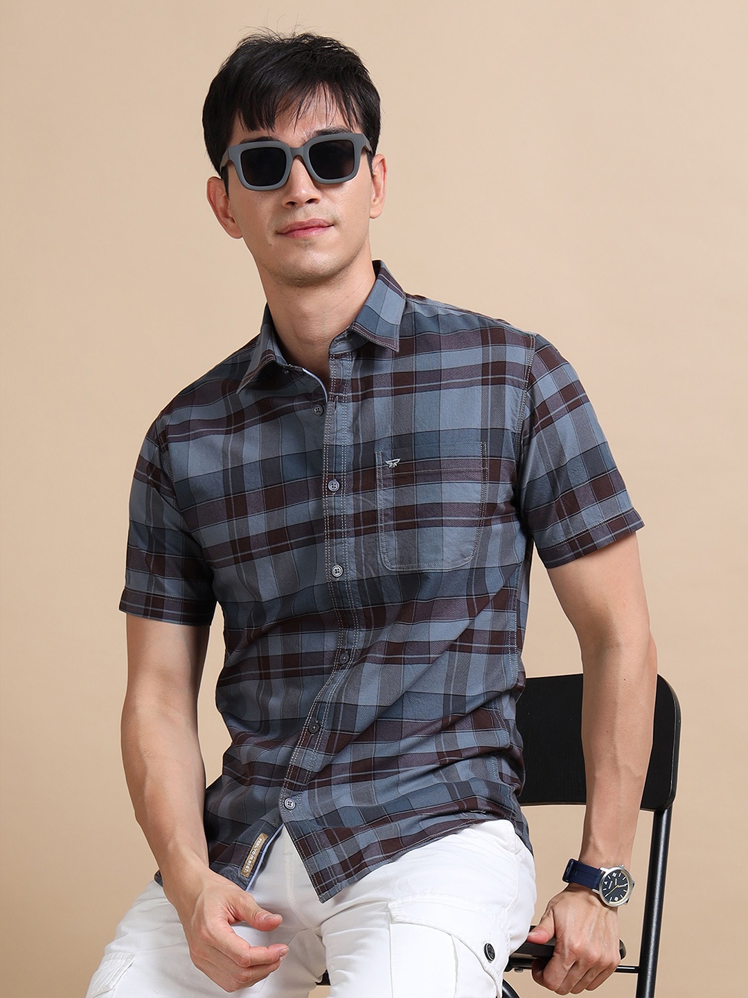 

RIGS AND RAGS Men Classic Tartan Checks Opaque Checked Casual Shirt, Brown