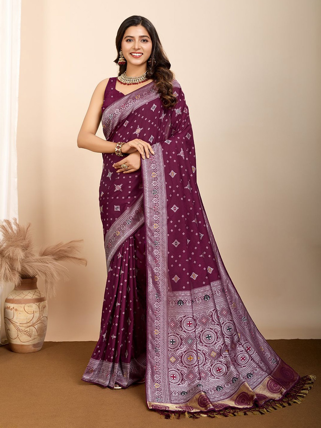 

Mitera Woven Design Pure Silk Patola Saree, Magenta