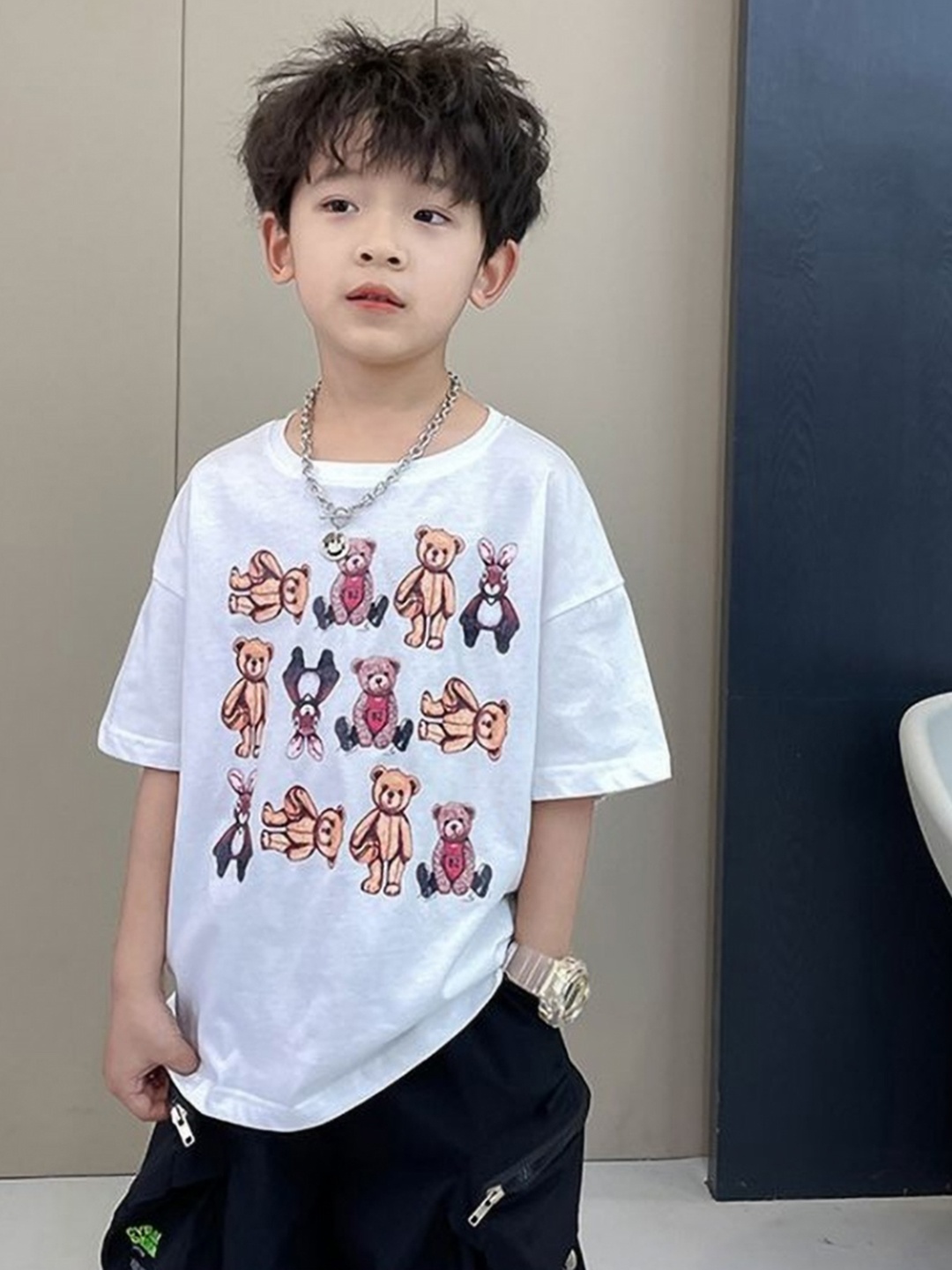 

LULU & SKY Boys Graphic Printed Round Neck Cotton Oversized T-shirt, White