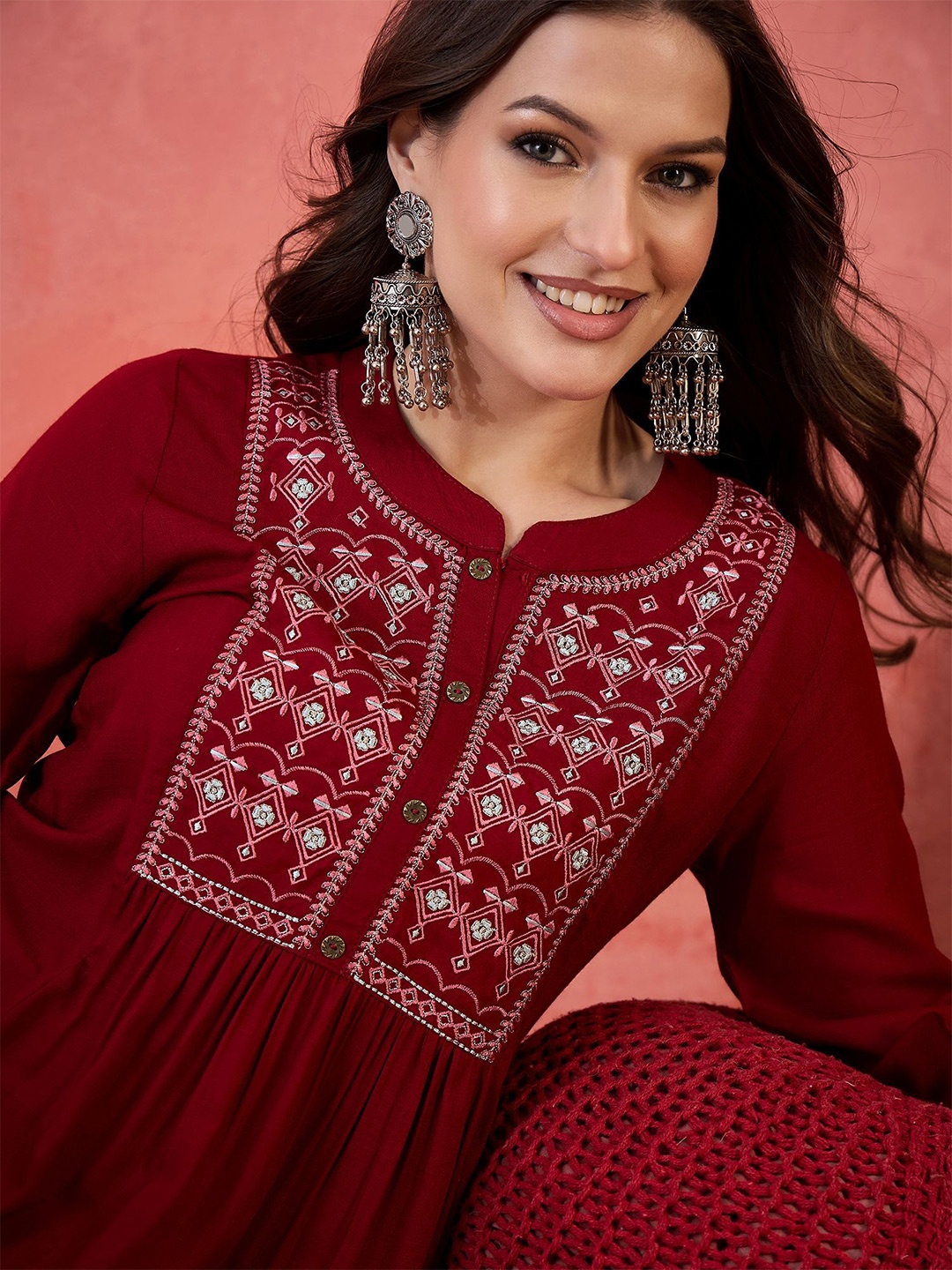 

Sangria Embroidered Peplum Top, Maroon