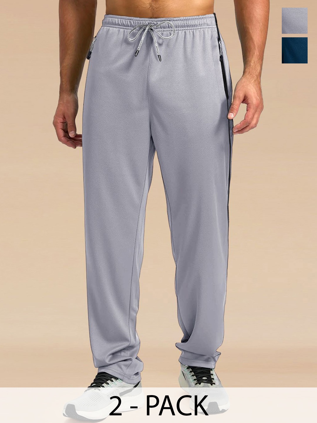 

Moda Rapido Men Pack Of 2 Mid Rise Gym Track Pants, Blue