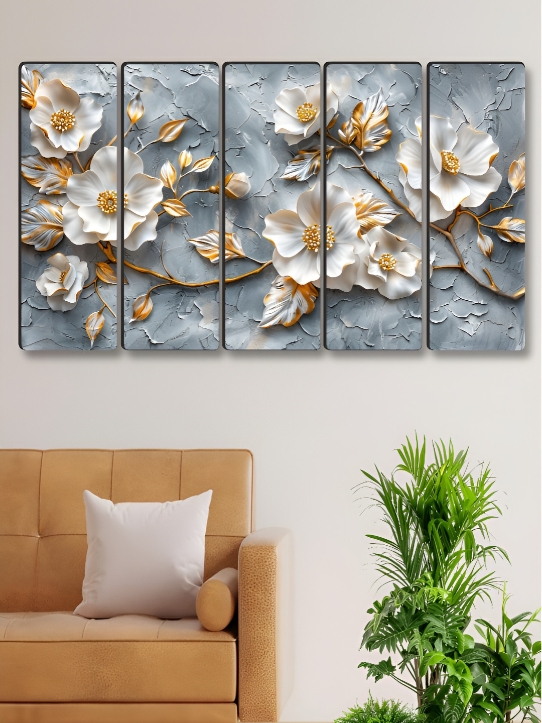 

Myntra Elegant Homes Grey & Yellow 5 Pieces Floral And Botanical Canvas Wall Art