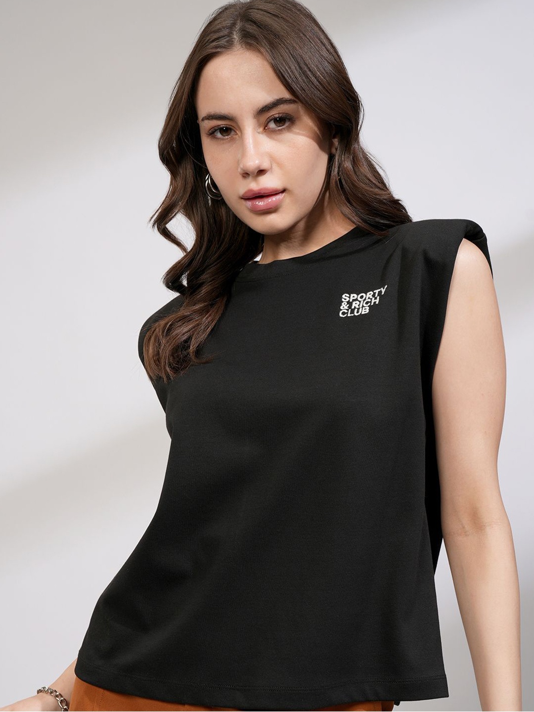 

Tokyo Talkies Women Chest Printed Relaxed Fit Top, Black