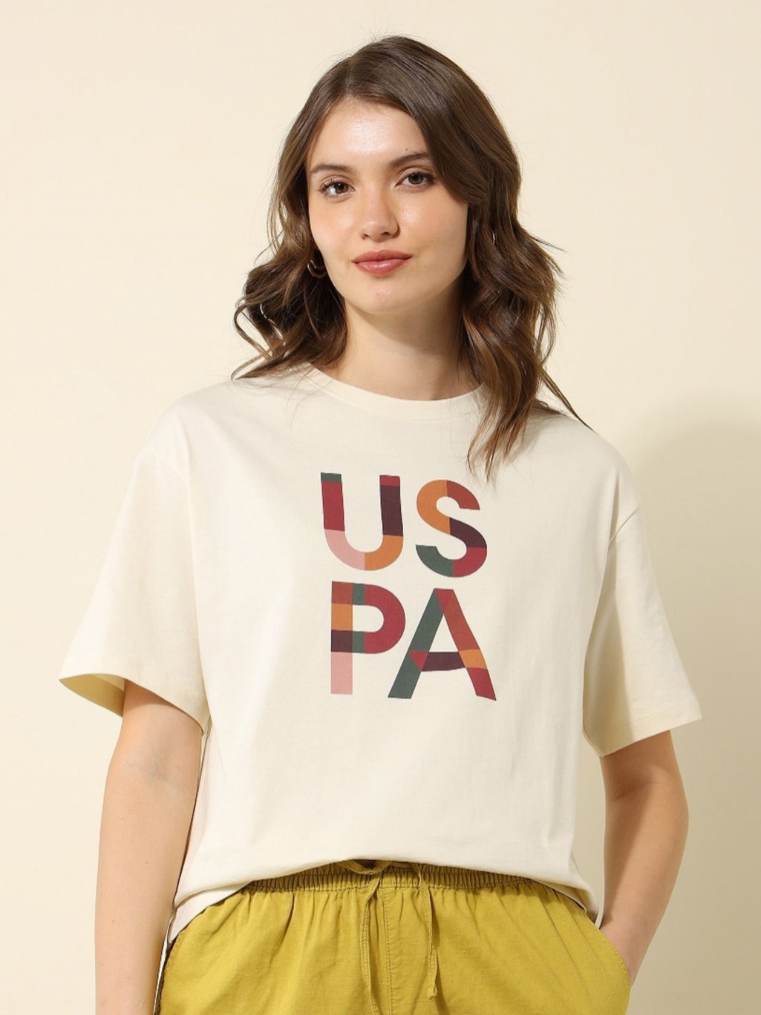 

U.S. Polo Assn. Women Typography Printed Round Neck Cotton T-shirt, White