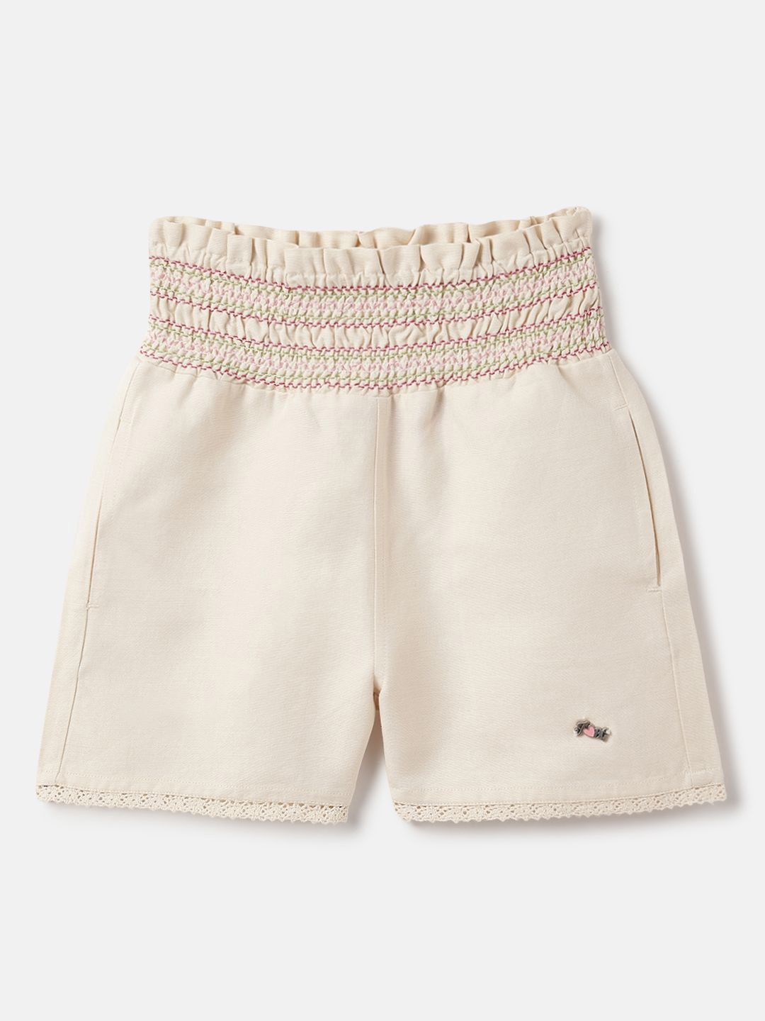 

Blue Giraffe Girls High-Rise Linen Shorts, Cream