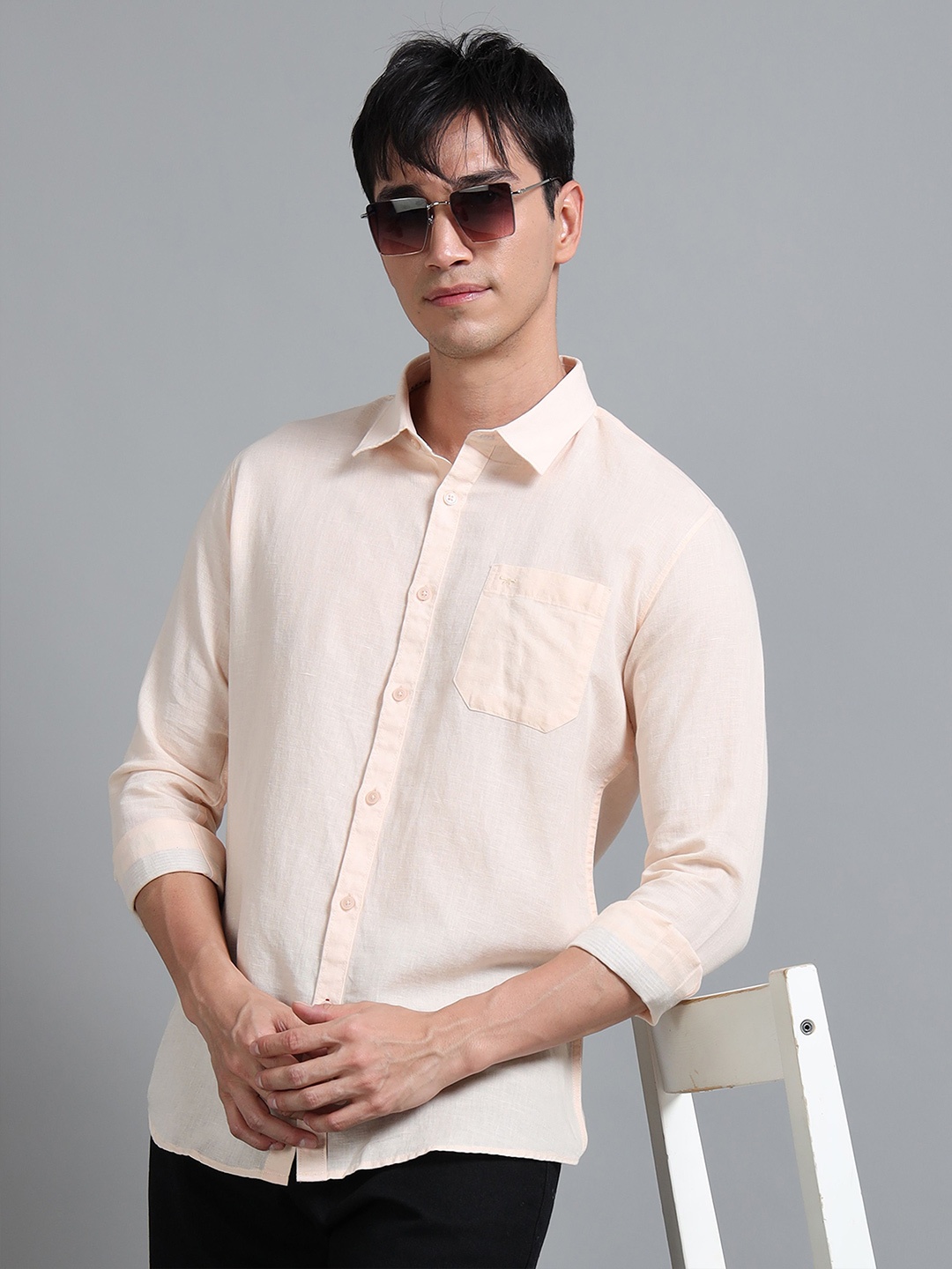 

RIGS AND RAGS Men Smart Semi Sheer Casual Shirt, Nude