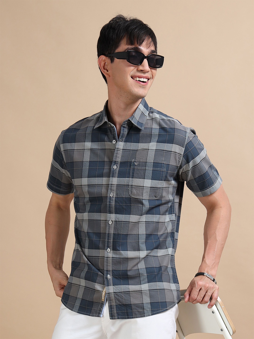 

RIGS AND RAGS Men Classic Tartan Checks Opaque Checked Casual Shirt, Blue