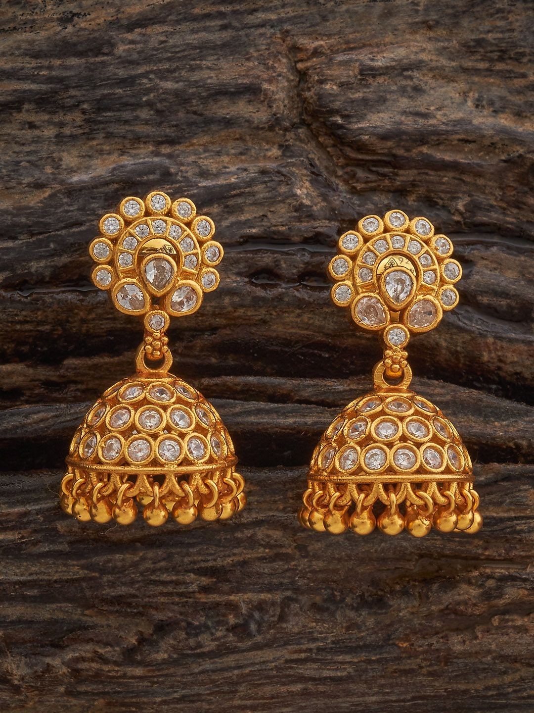 

Kushal's Fashion Jewellery 92.5 Sterling Silver Gold-Plated Dome Shaped Zircon Jhumkas