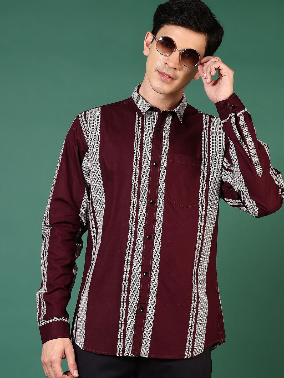 

V-Mart Men Opaque Striped Casual Shirt, Maroon