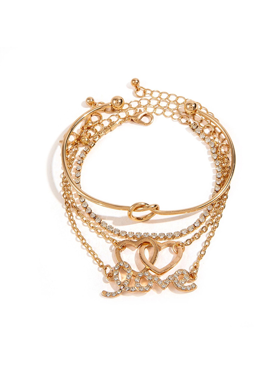 

Shining Diva Fashion Women 4 Crystals Gold-Plated Multistrand Bracelet