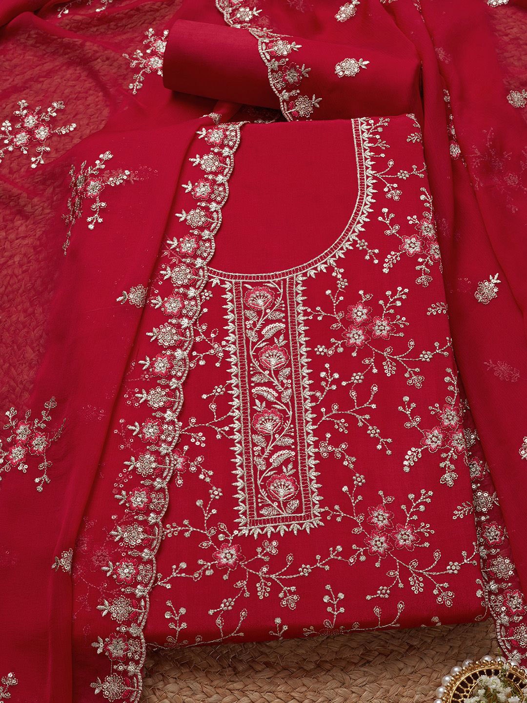 

Soch Floral Embroidered Sequinned Unstitched Dress Material, Fuchsia