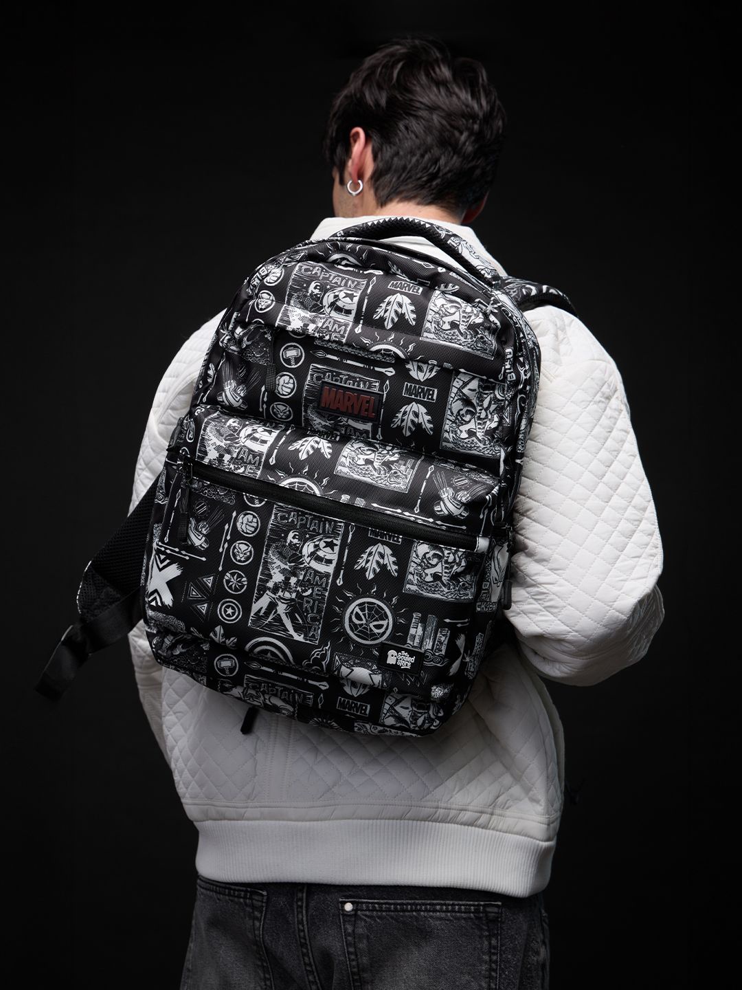 

The Souled Store Men Marvel Lino Cut Pattern Backpack, Black