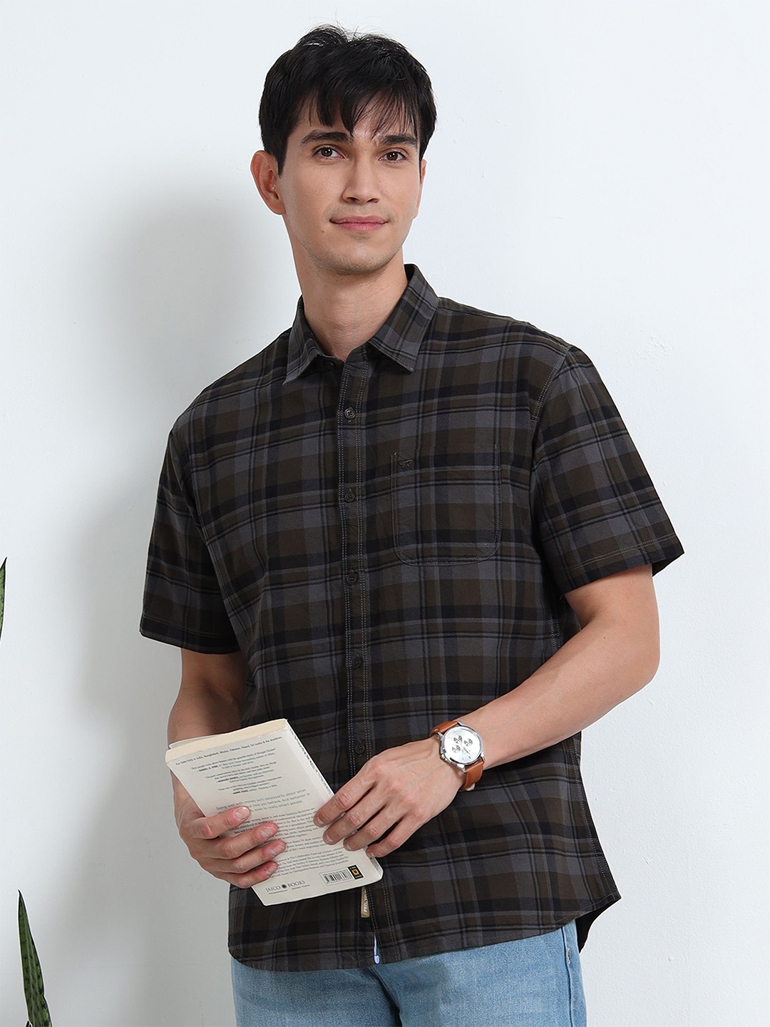 

RIGS AND RAGS Men Classic Tartan Checks Opaque Checked Casual Shirt, Olive