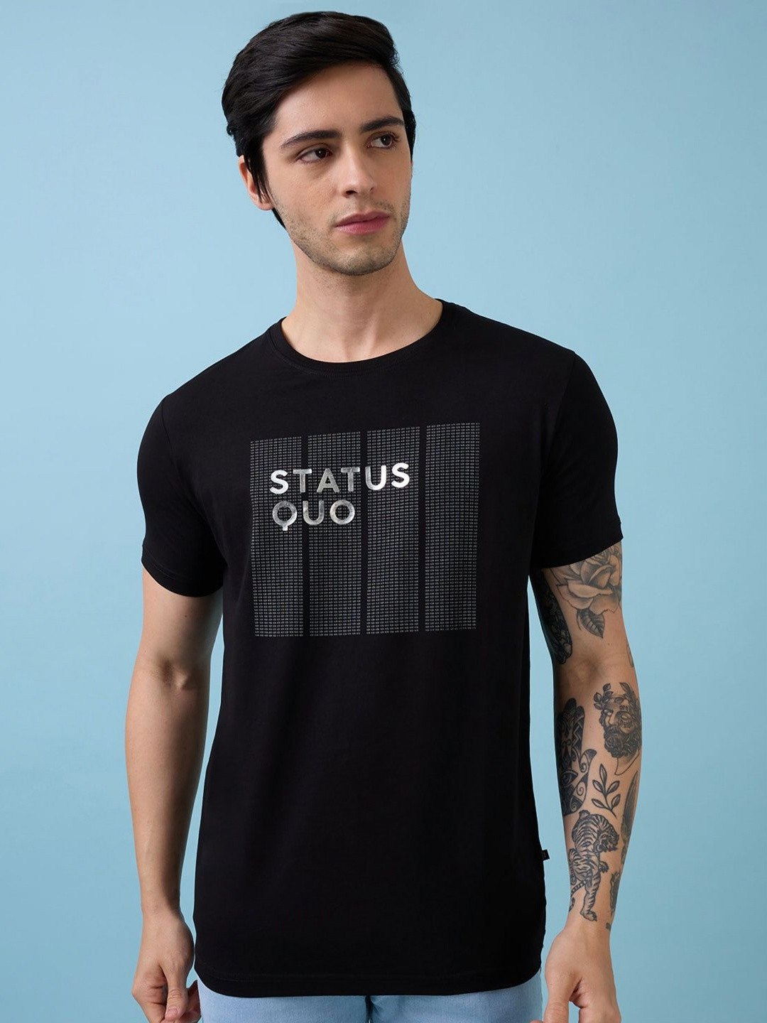 

Status Quo Men Typography Printed Round Neck Regular Fit T-shirt, Black
