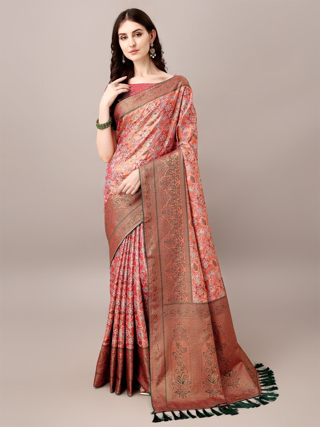 

FILIB LONDON Woven Design Zari Pure Silk Saree, Red