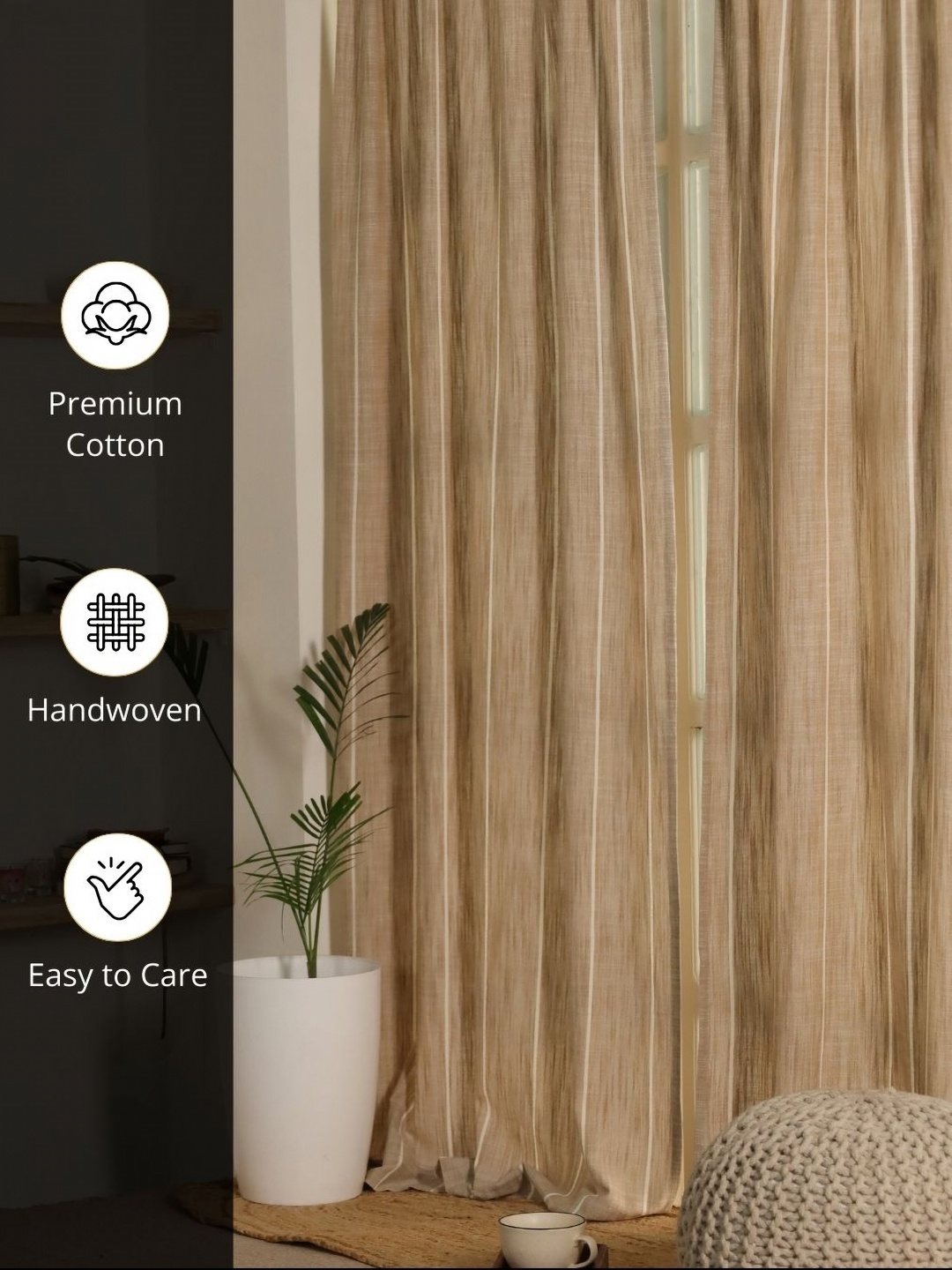 

Peepul Tree Beige Striped Cotton Door Curtain
