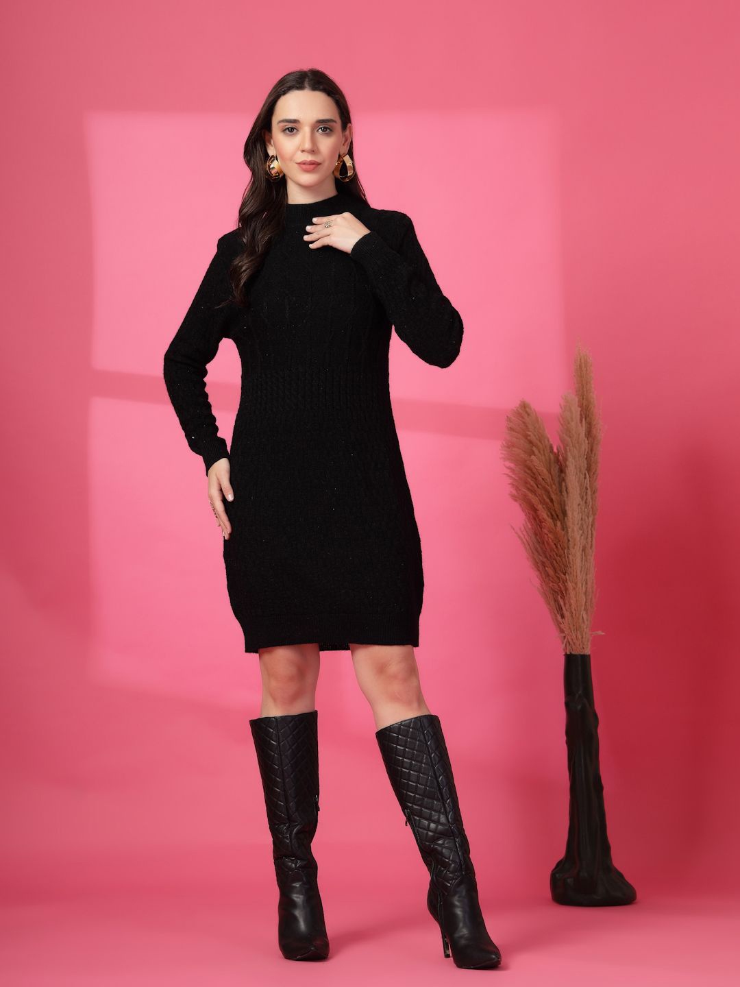 

Moda Rapido Woollen Bodycon Dress, Black