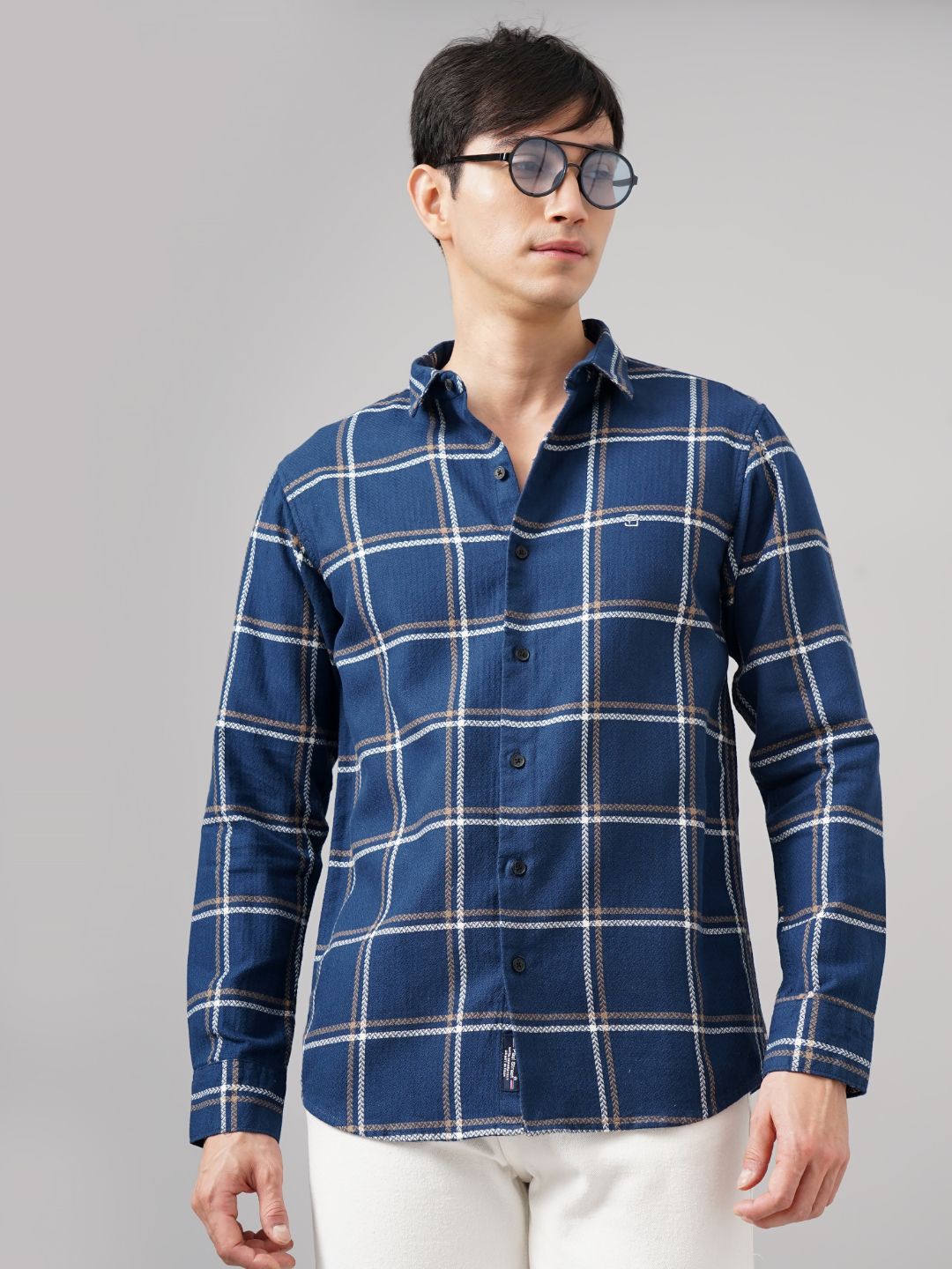 

PAUL STREET Men Standard Slim Fit Opaque Checked Casual Shirt, Navy blue