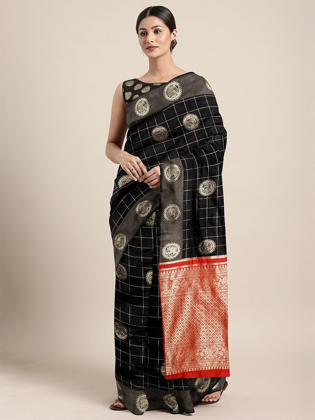 

DIVASTRI Woven Design Zari Silk Cotton Banarasi Saree, Black