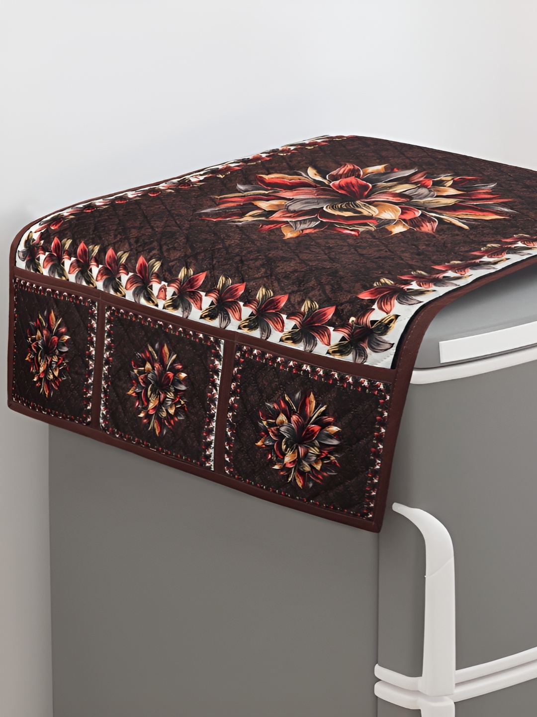 

Dakshya Industries Brown & Red Floral Printed Refrigerator Cover