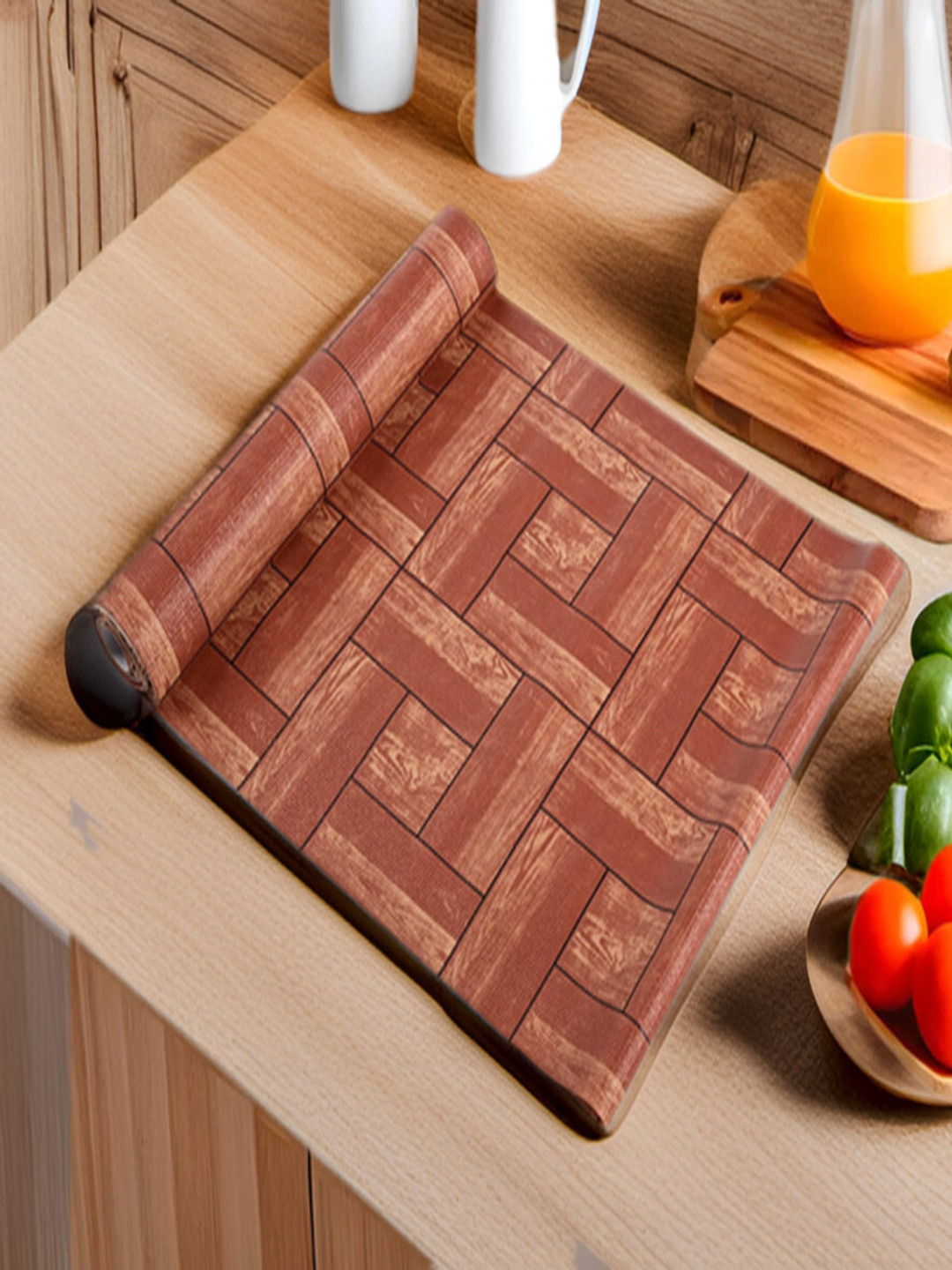 

REVEXO Brown Printed Water-Resistant Shelf Liner