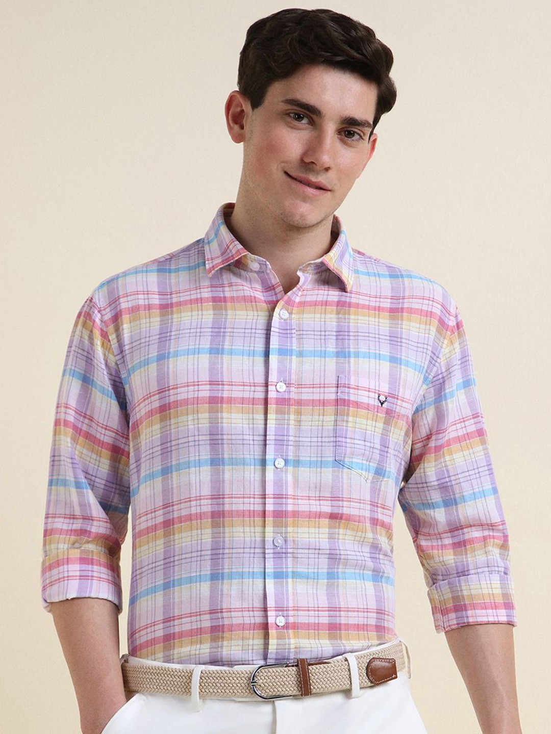 

Allen Solly Men Slim Fit Tartan Checks Opaque Checked Casual Shirt, Pink