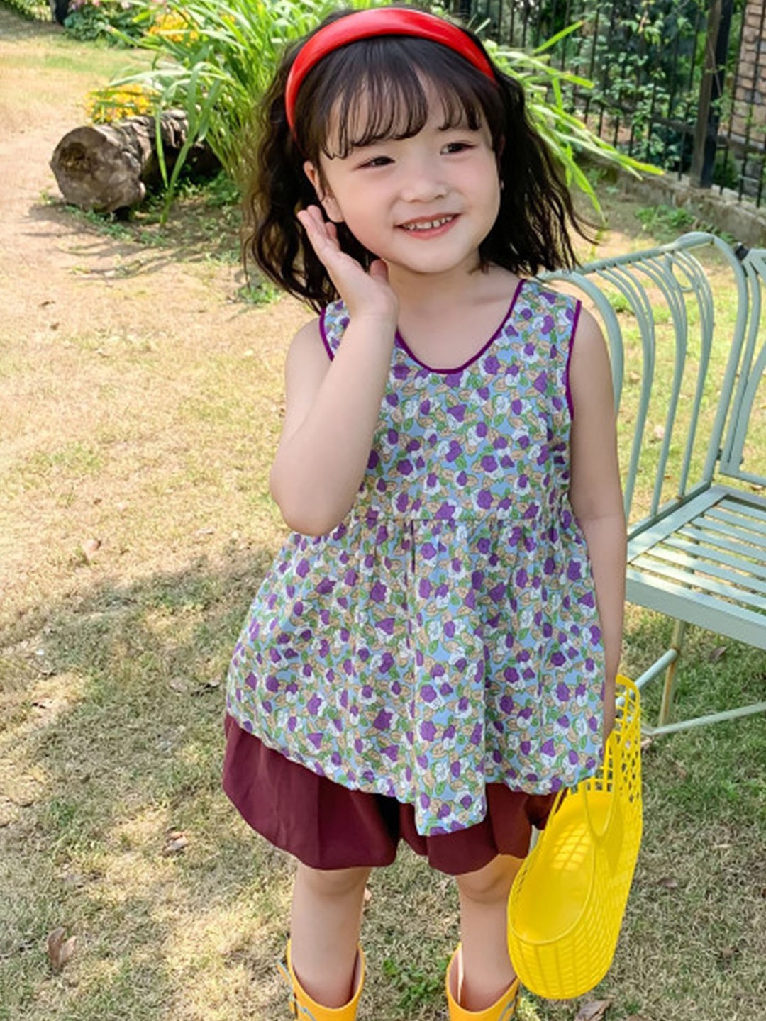 

LULU & SKY Girls Printed Sleeveless Cotton Top With Shorts, Purple