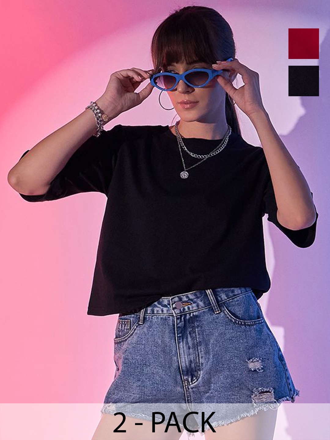 

DIMPY GARMENTS Women 2 Boxy T-shirt, Black