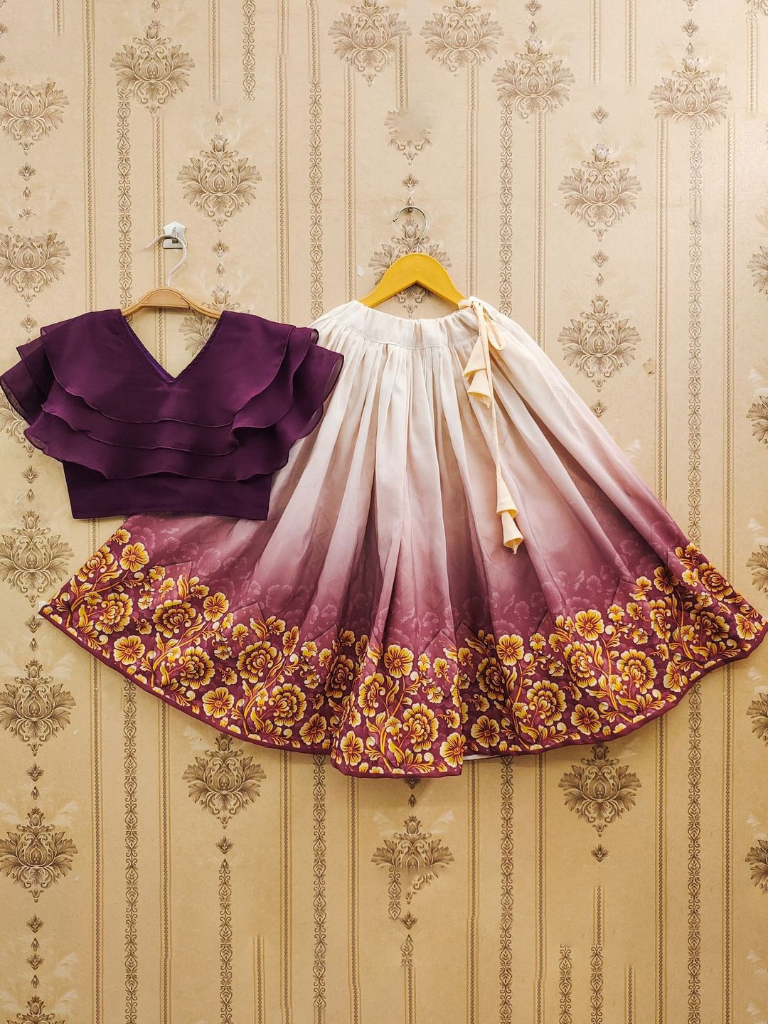 

JOVK DESIGN Girls Purple Dyed Ready to Wear Lehenga