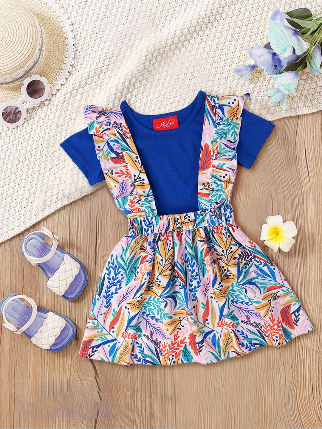 

pspeaches Girls Round Neck T-shirt with Skirt, Blue