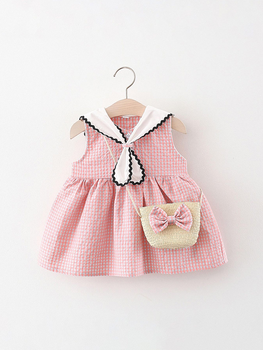 

LULU & SKY Girls Checked Fit & Flare Dress With Bag, Pink