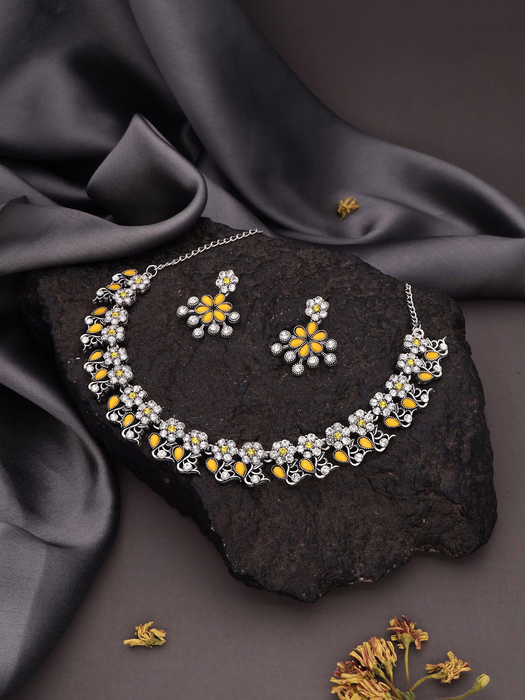 

Anouk Silver-Plated Artificial Stones Studded Jewellery Set, Yellow
