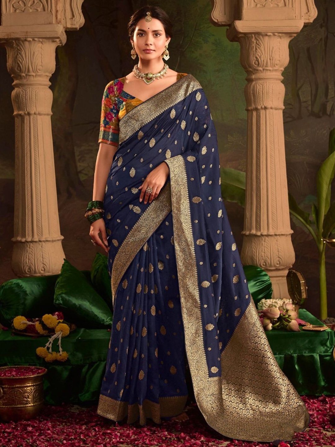 

DEVATITHI Woven Design Blue Banarasi Silk Saree