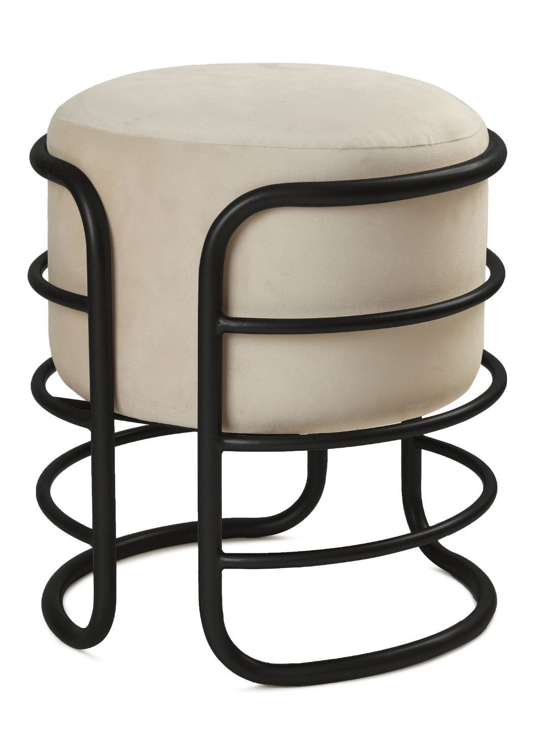 

Blck Homes Oliver Pouffe Off White & Black Velvet & Metal Round Without Storage Ottoman