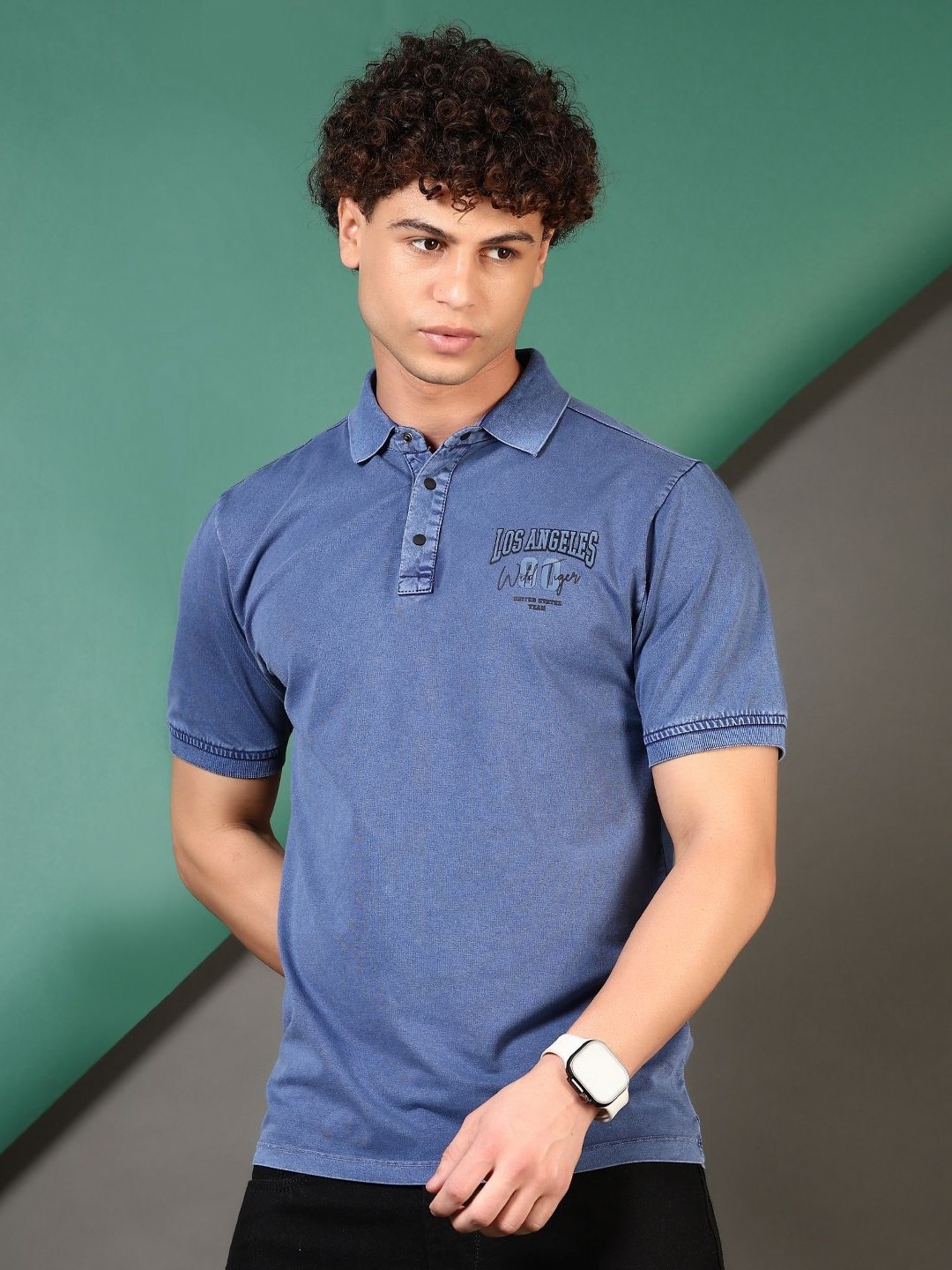 

V-Mart Men Typography Printed Polo Collar Cotton T-shirt, Blue