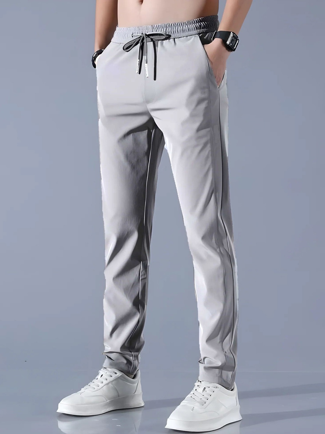 

SYMVI Men DryFIT Mid-Rise Track Pants With Zipper Pocket, Grey