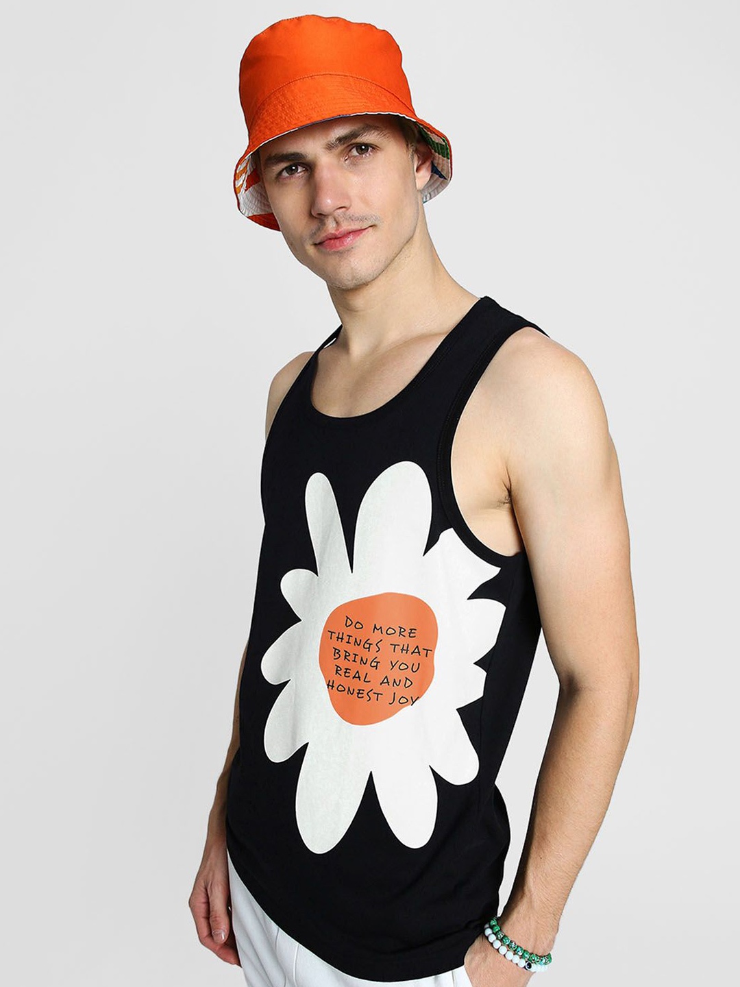 

VEIRDO Black Flower Printed Gym Vest