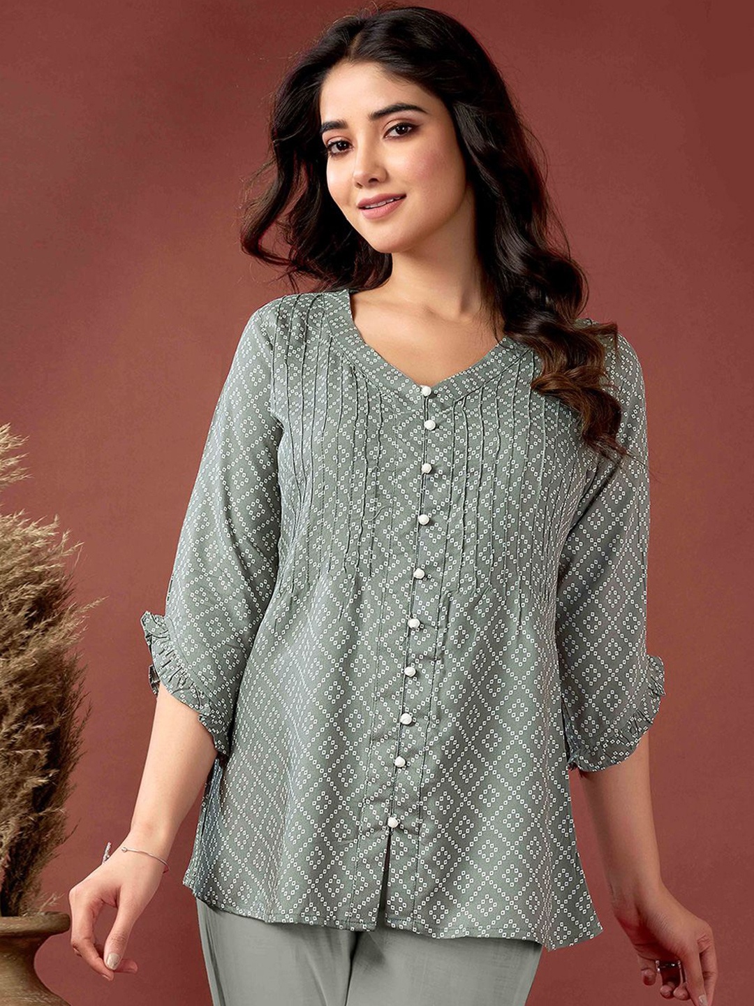 

Peachmode Print Cotton Top, Grey