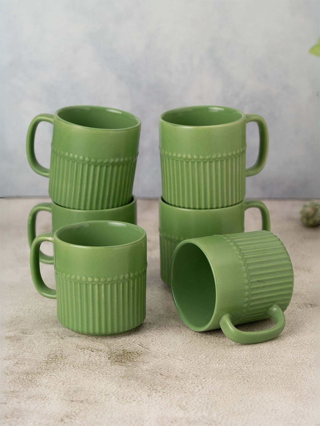 

Clay Craft Fine Ceramic Crimson Green Coffee Mugs Set Of 6, Cups For Tea & Coffee, Mug Set