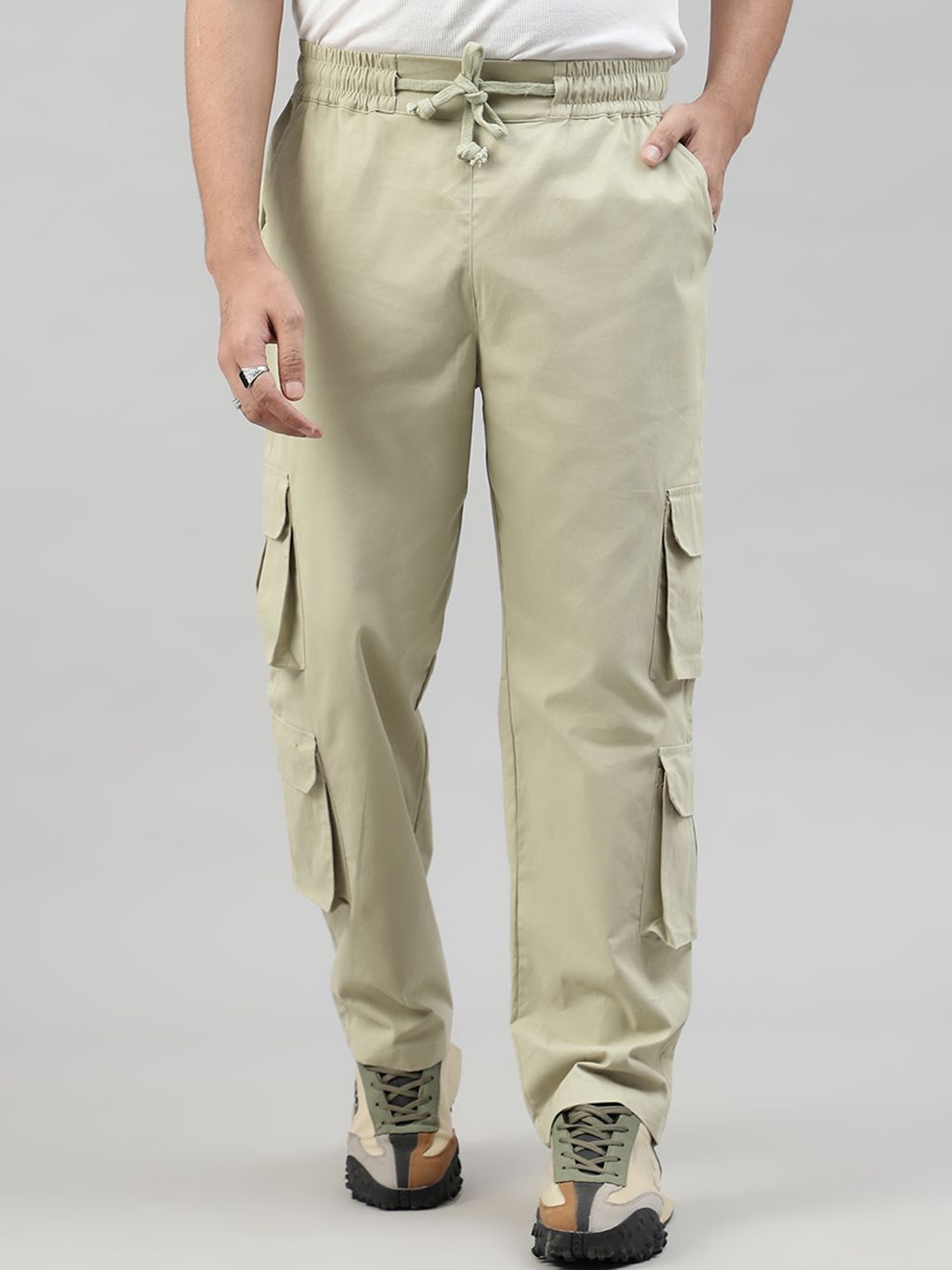 

DRIPCULT Cotton Cargo Trousers, Khaki
