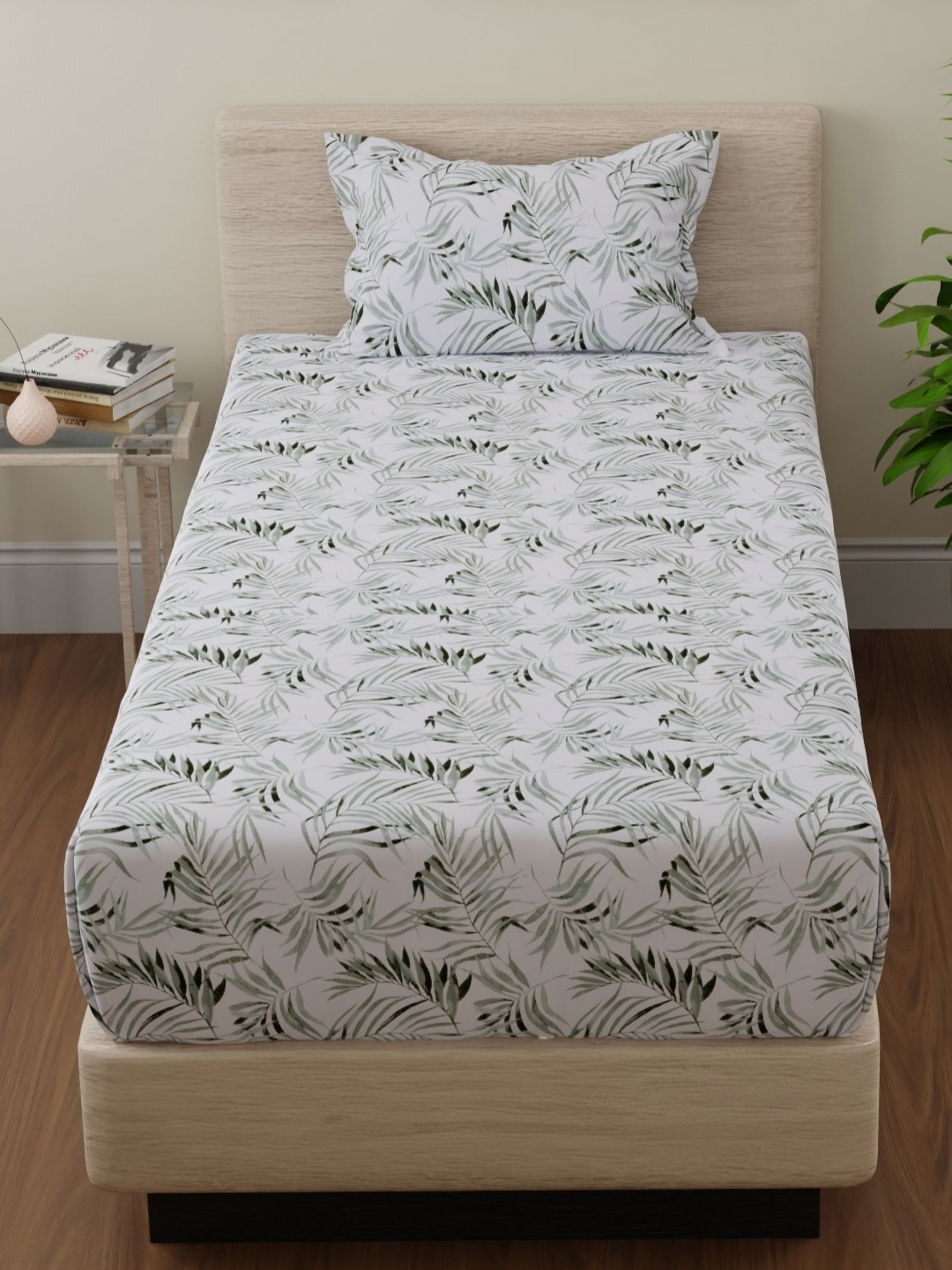 

Huesland Cotton Single Bed Size Bedsheet With 1 Pillow Covers 1.73m X 2.36m, Green
