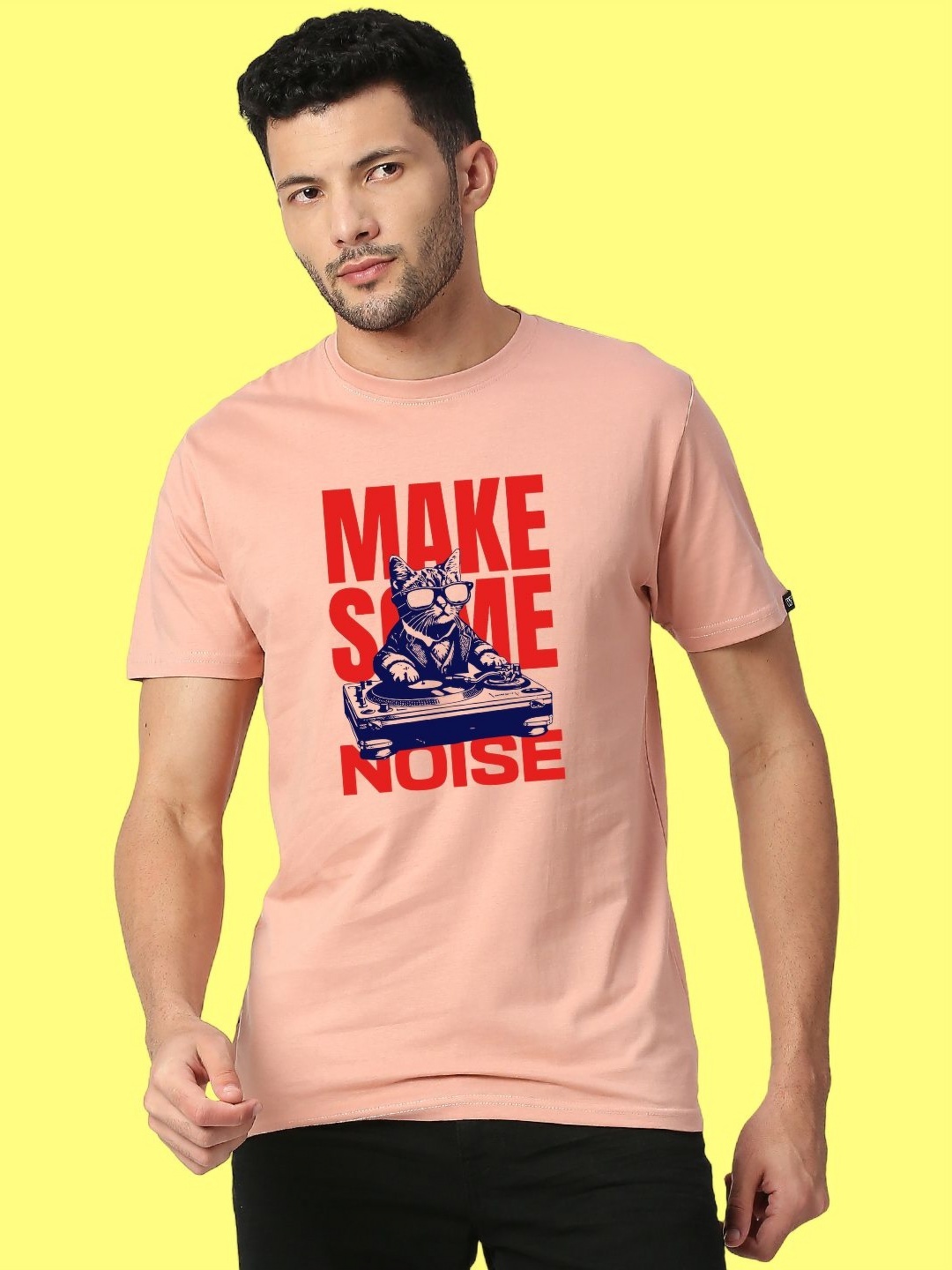 

Wear Your Opinion Men Graphic Printed Round Neck Cotton T-shirt, Peach
