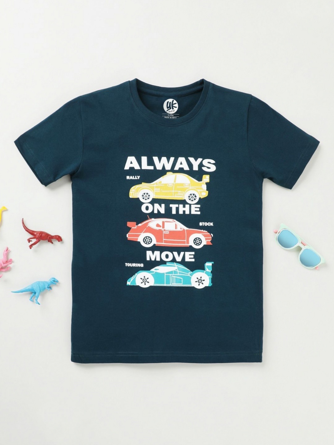

YK Boys Graphic Printed Round Neck Cotton T-shirt, Navy blue