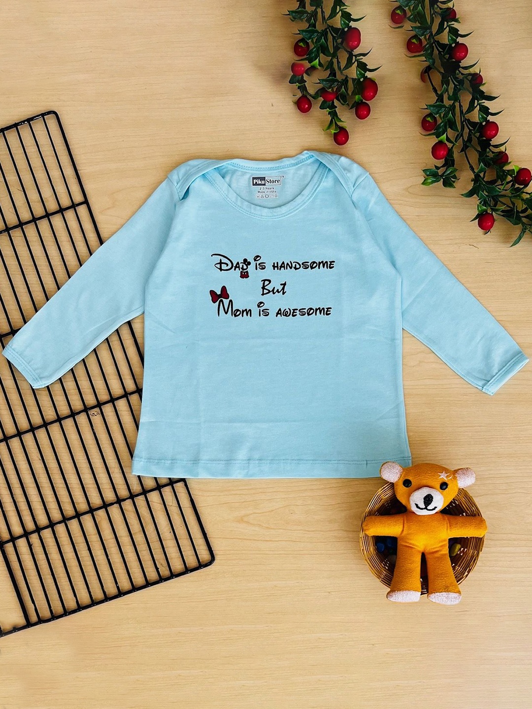 

Piku Store Unisex Kids Typography Printed Round Neck Cotton T-shirt, Blue