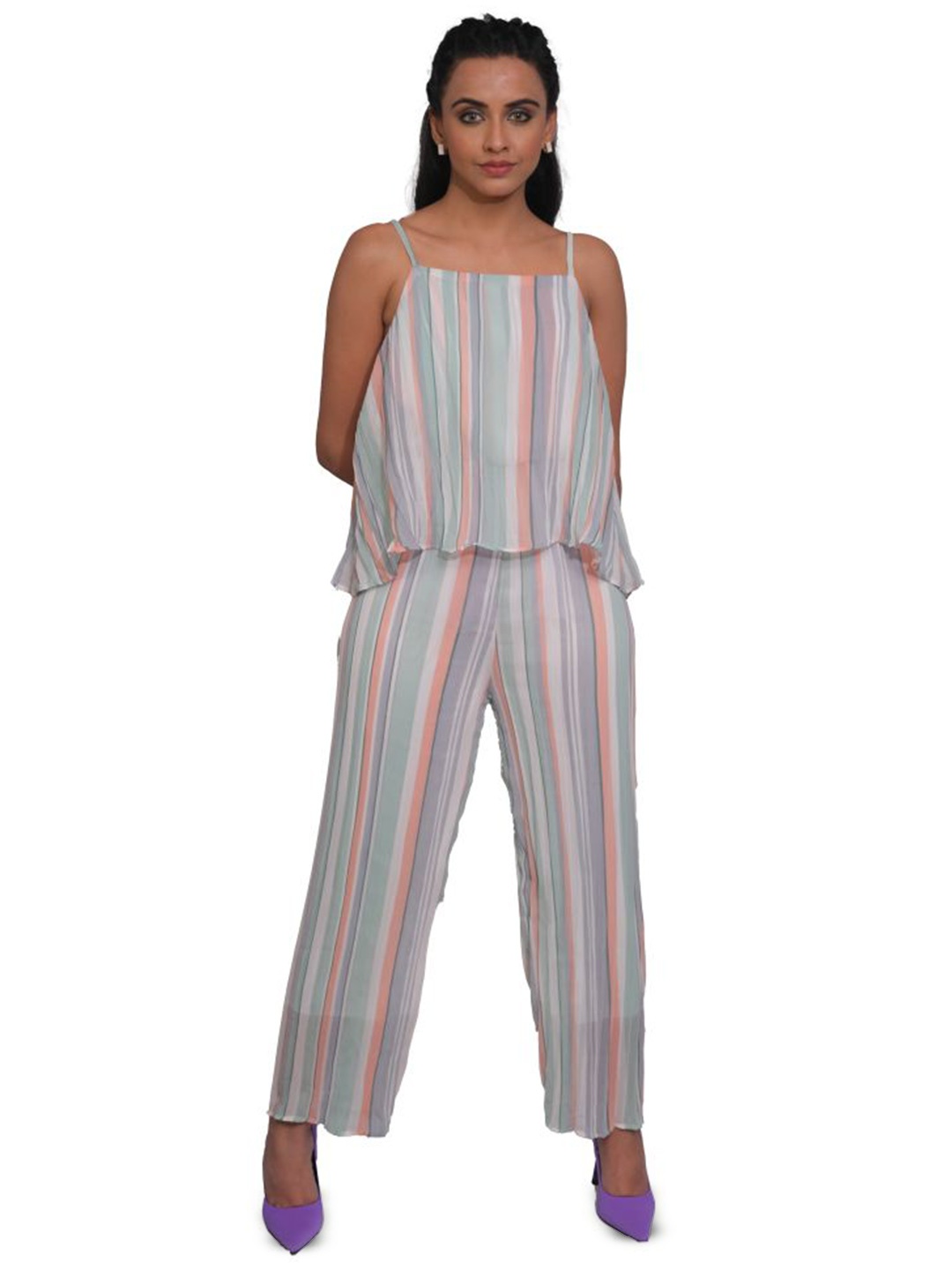 

URBAN KANYA Striped Basic Jumpsuit, Green