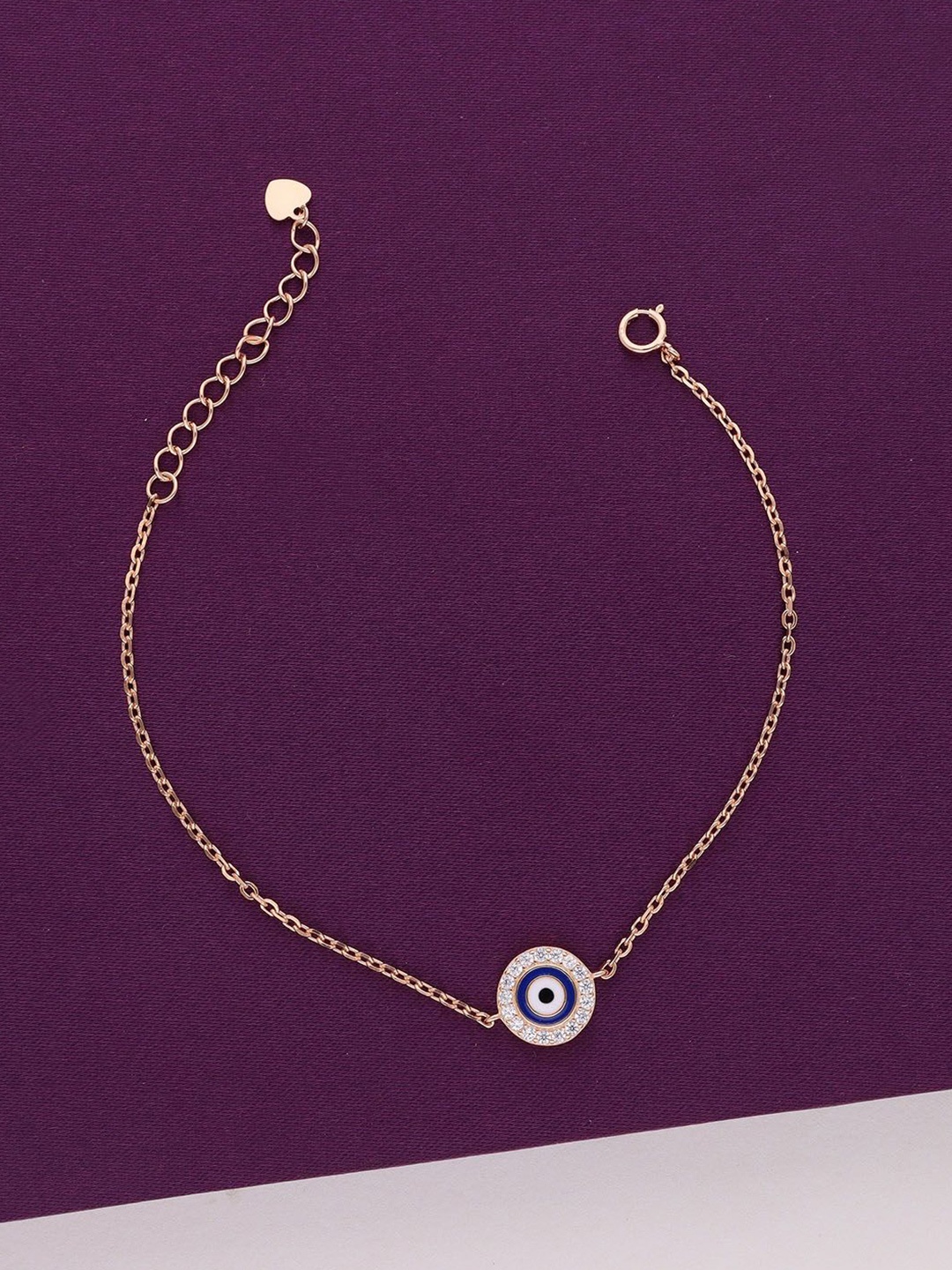 

KAI JEWEL Rose Gold-Plated Cubic Zirconia Studded Evil Eye Link Bracelet